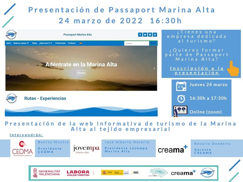 Presentación de la web de Passaport Marina Alta para el tejido empresarial.