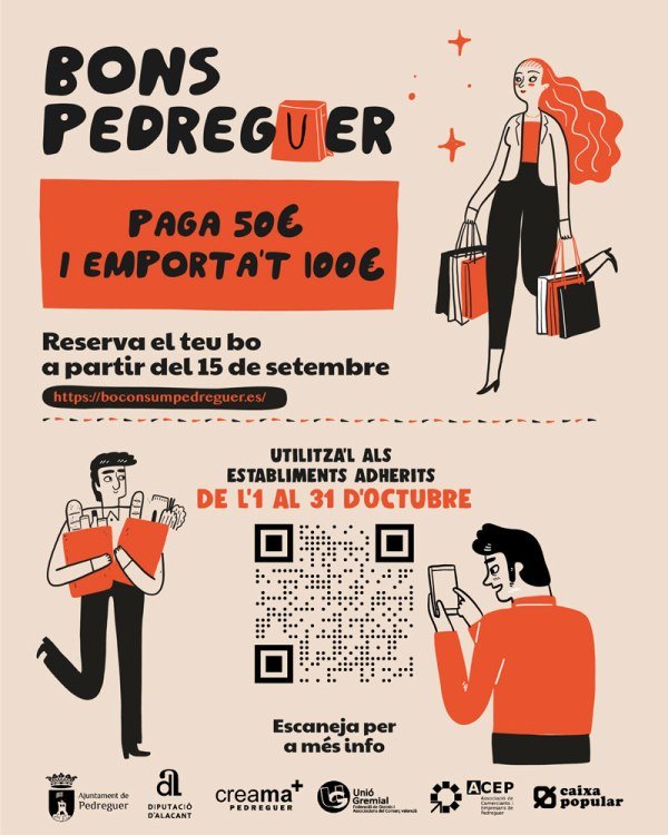 Durante el mes de octubre puedes disfrutar de los Bonos Consumo de Pedreguer.